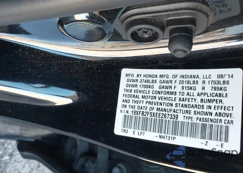 2014 Honda Civic Lx из США, поврежденный, VIN 19XFB2F5XEE267339